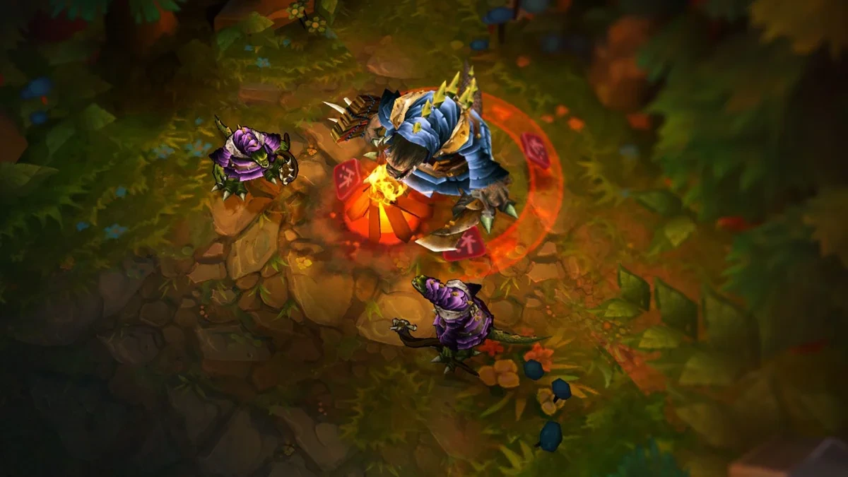 League of Legends oyun alanında bir karakterin çevresindeki birimler