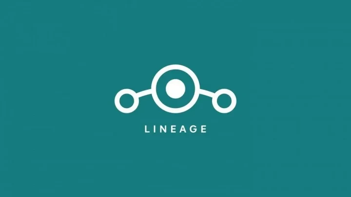 Turkuaz zemin üzerinde beyaz LineageOS logosu