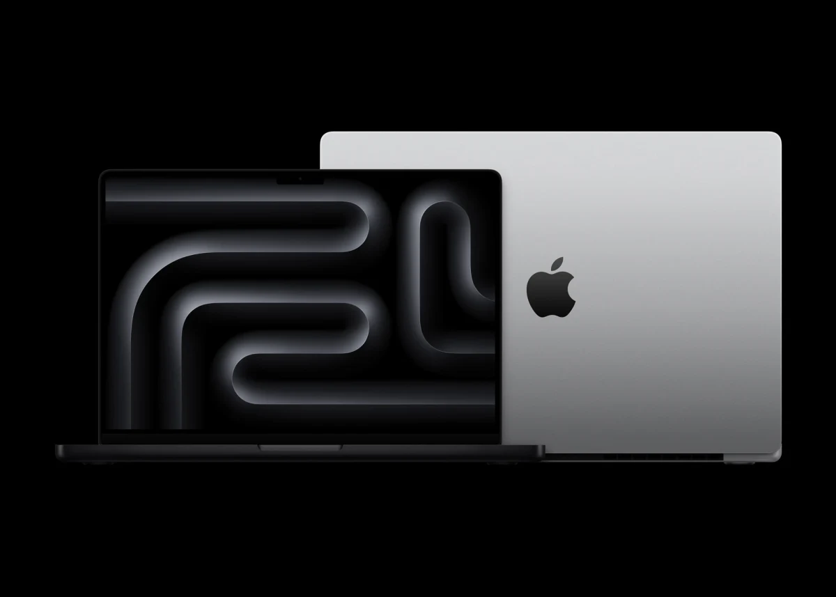 Önden ve arkadan görünümüyle iki MacBook Pro