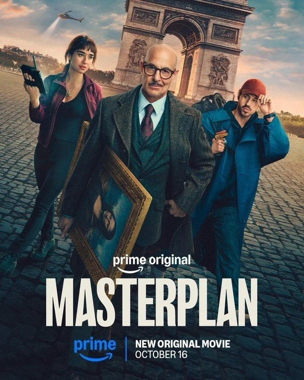 Masterplan film afişinde üç karakter ve Paris’teki Zafer Takı