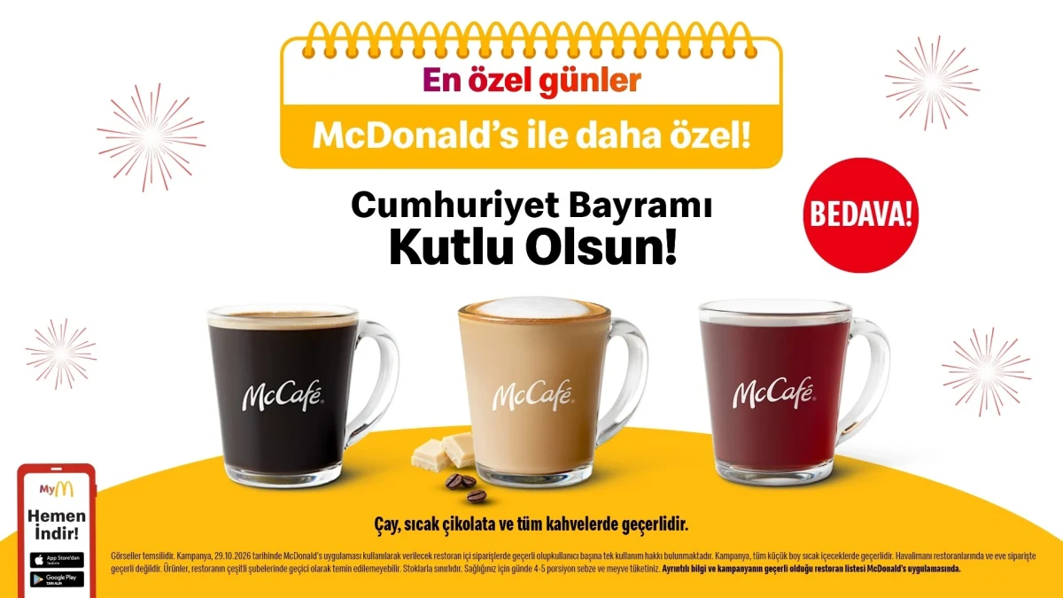 Cumhuriyet Bayramı için ücretsiz sıcak içecek ikramını tanıtan görsel