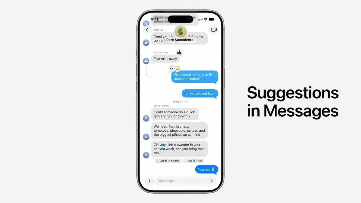iPhone ekranında Mesajlar uygulaması için öneriler