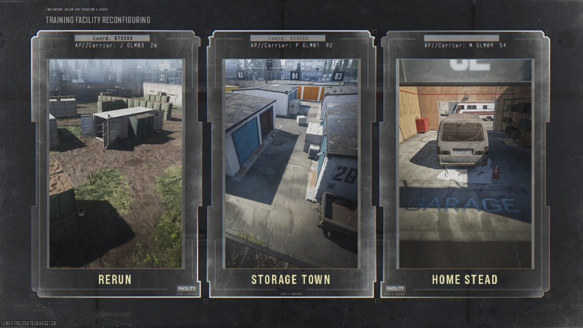 Ekranda Rerun, Storage Town ve Home Stead adlı üç harita kartı gösteriliyor.