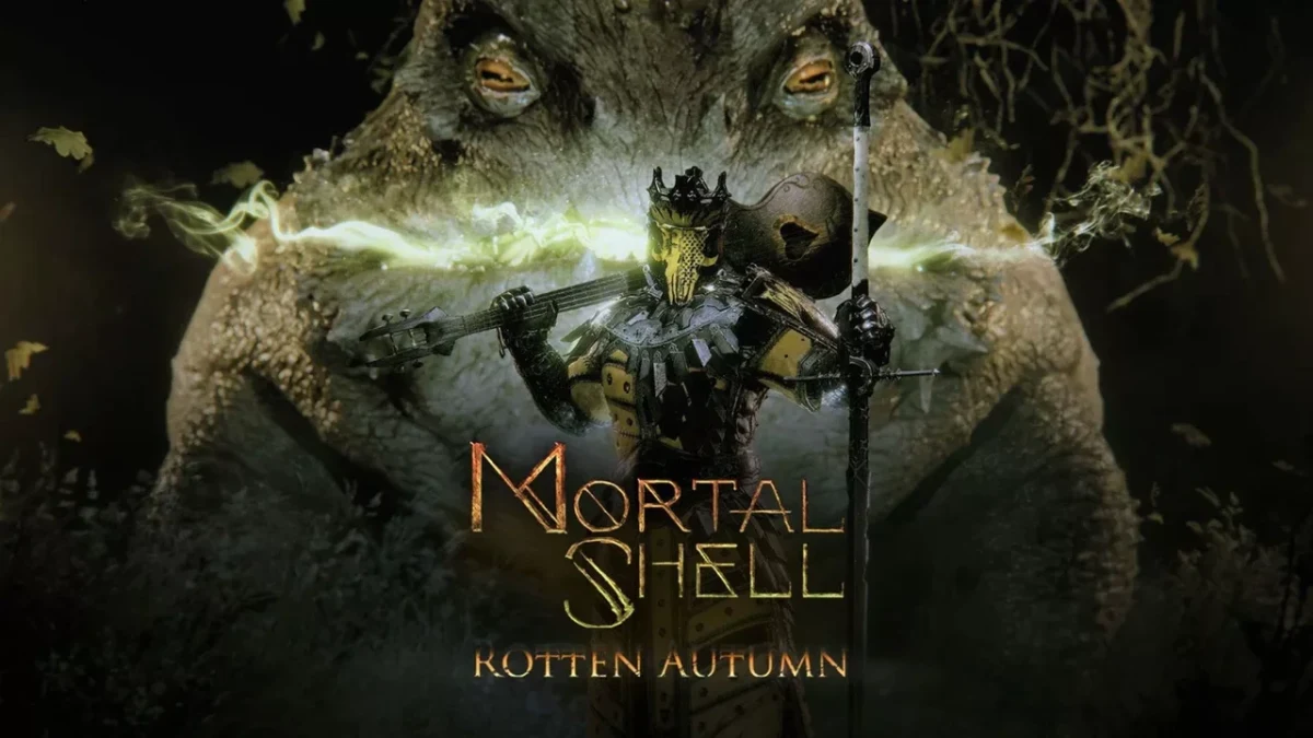 Mortal Shell II: Rotten Autumn görselinde zırhlı bir karakter, arka planda büyük bir yaratık ve oyun logosu bulunuyor