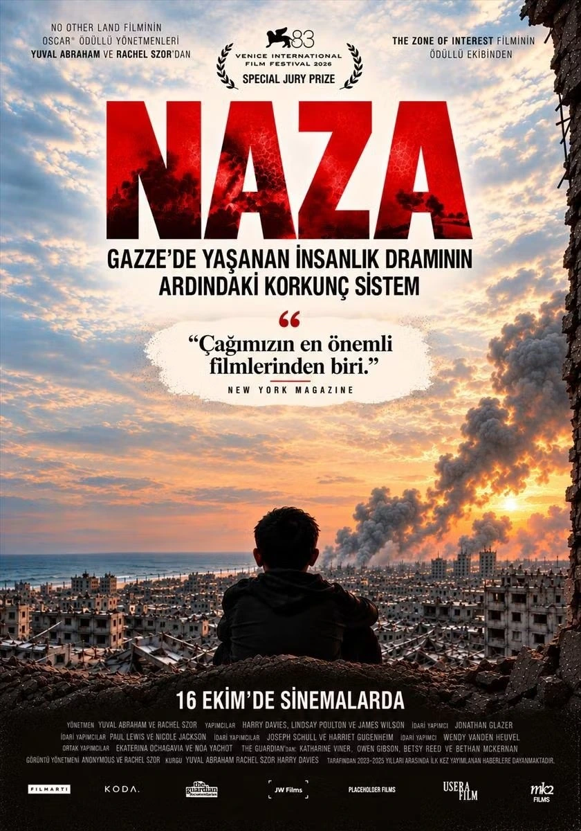 NAZA belgesel afişinde Gazze manzarasına bakan bir kişi