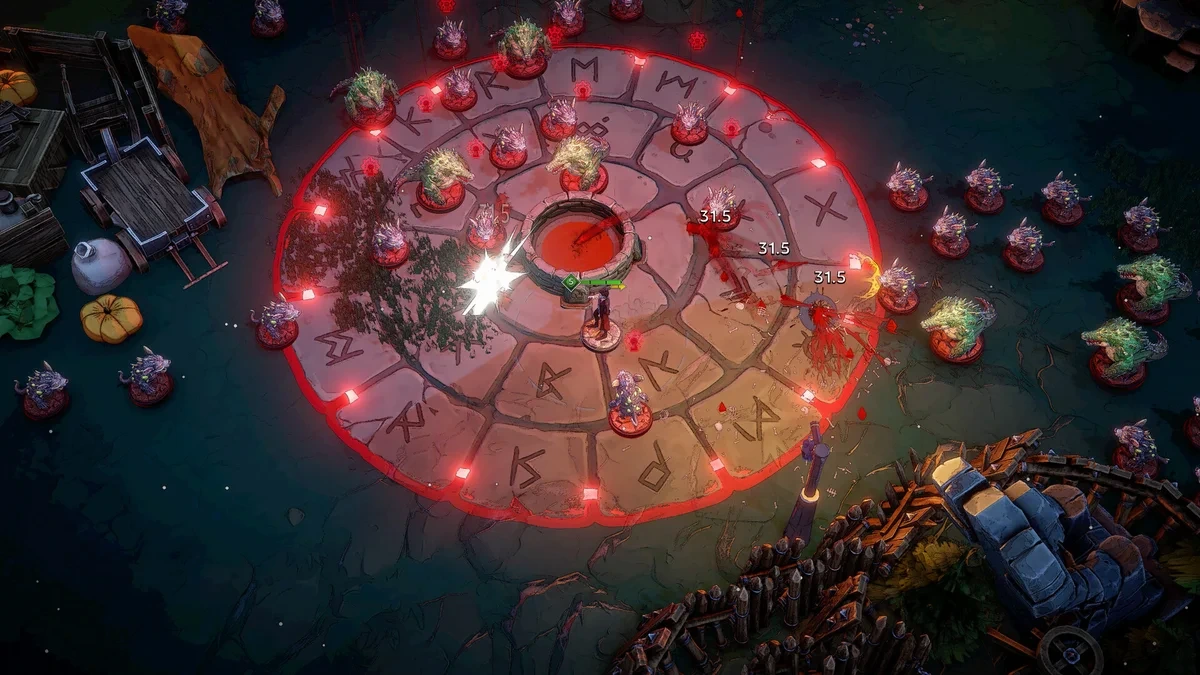 Night Swarm oyununda kırmızı daire içindeki düşmanlarla mücadele edilen sahne
