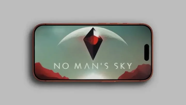 No Man’s Sky logosu bir iPhone ekranında gösteriliyor