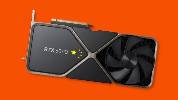 Turuncu zemin üzerinde Nvidia GeForce RTX 5090 ekran kartı