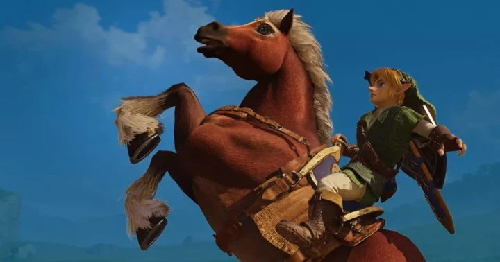 Ocarina of Time Remake görselinde Link, şahlanan bir atın üzerinde görülüyor.