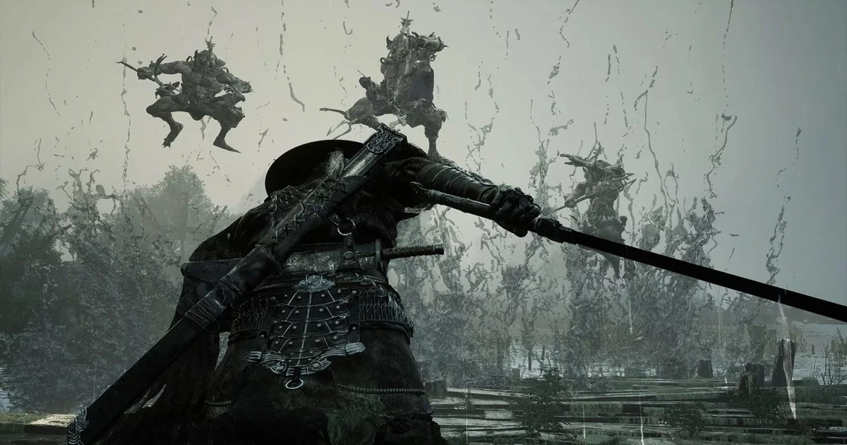 Phantom Blade Zero’da kılıç kullanan bir savaşçı ve havadaki düşmanlar