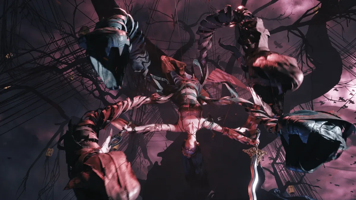 Phantom Blade Zero’da kırmızı tonların hâkim olduğu boss karşılaşması