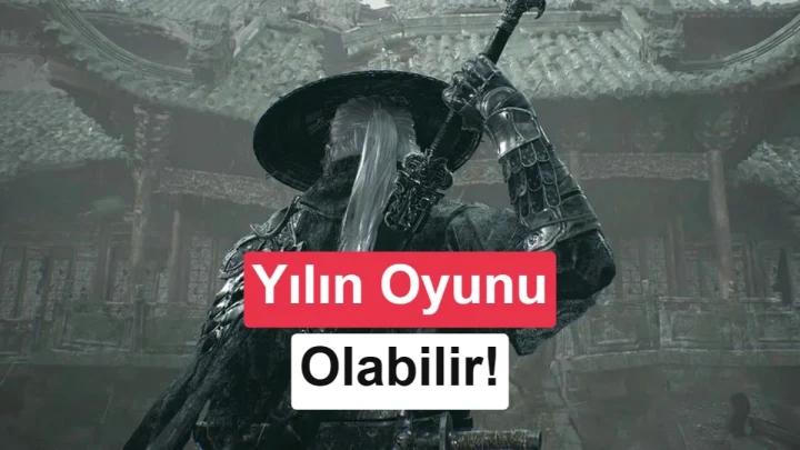 Phantom Blade Zero’da yanmakta olan yapıların önünde duran iki karakter