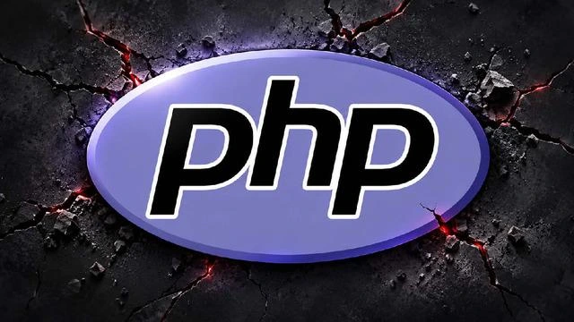 Çatlak koyu bir yüzey üzerinde PHP logosu