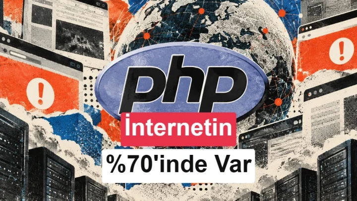 PHP logosu, internet ağı ve güvenlik uyarılarını gösteren kapak görseli