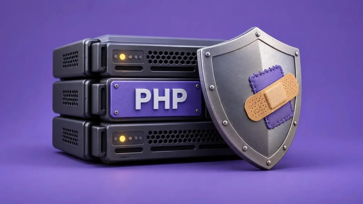 PHP yazılı sunucuların önünde güvenlik kalkanı ve yama simgesi