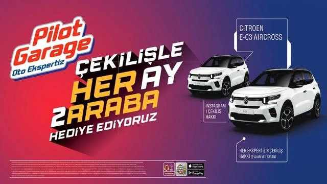 Pilot Garage’ın her ay iki araç hediye ettiği çekiliş kampanyasının tanıtım görseli