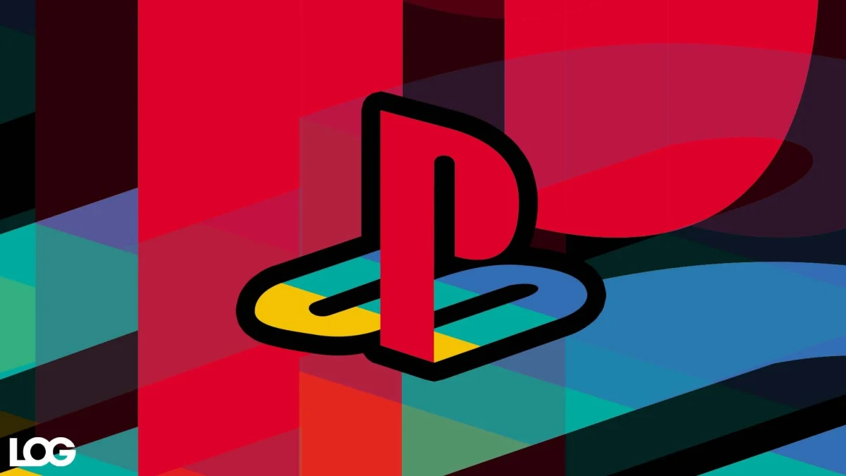 Renkli geometrik bir arka plan üzerinde PlayStation logosu