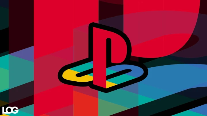 Renkli geometrik bir arka plan üzerinde PlayStation logosu