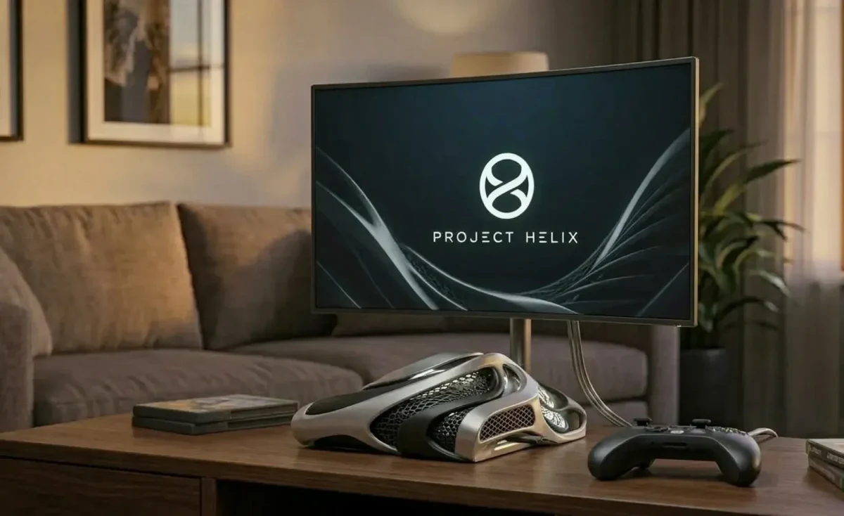 Ekranda Project Helix yazısı bulunan televizyonun önünde oyun donanımları