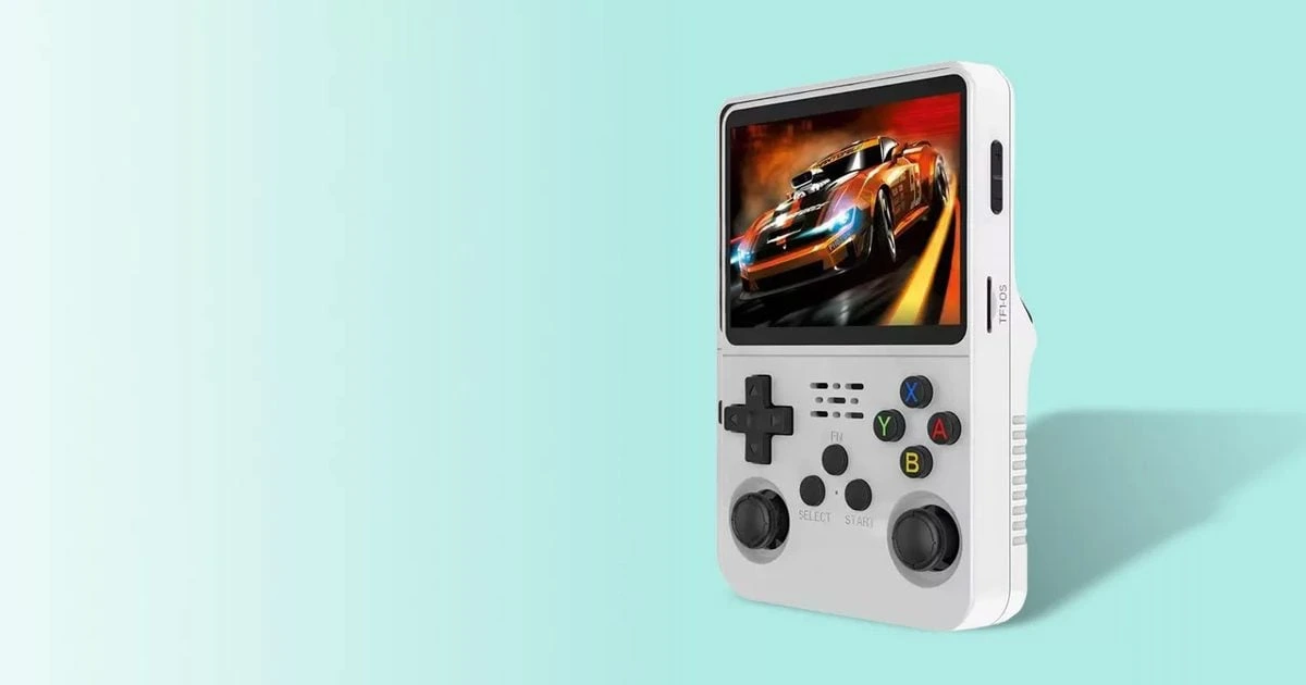 Beyaz gövdeli R36S tarzı taşınabilir retro oyun konsolu