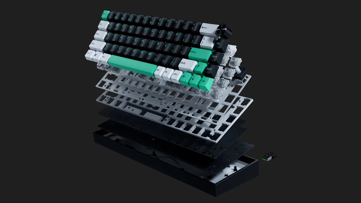 Razer Reclusa Mini 65% klavyenin katmanlara ayrılmış bileşenleri