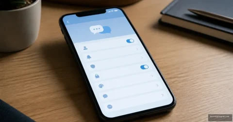 Masa üzerindeki akıllı telefonda mesajlaşma ayarlarının yer aldığı bir ekran