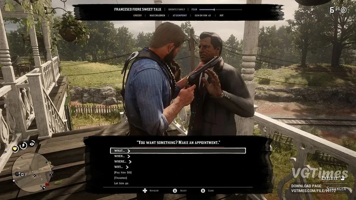 Red Dead Redemption 2’de iki karakterin karşı karşıya olduğu oyun içi diyalog sahnesi