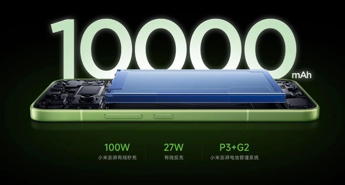 Redmi K100’ün 10.000 mAh bataryasını gösteren şema