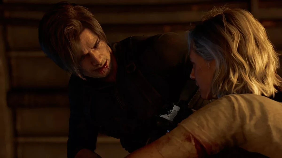 Resident Evil Requiem’de Leon S. Kennedy, yaralı bir kadınla ilgileniyor