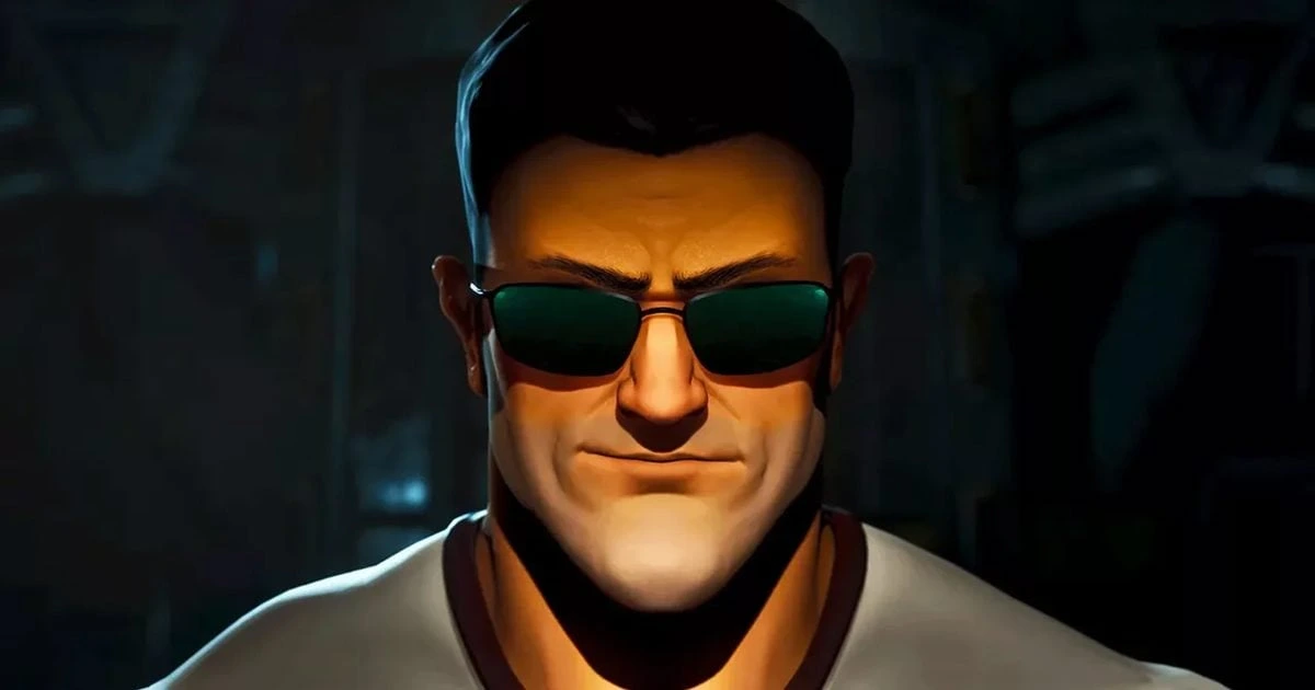 Serious Sam karakteri koyu renk güneş gözlükleriyle yakın planda