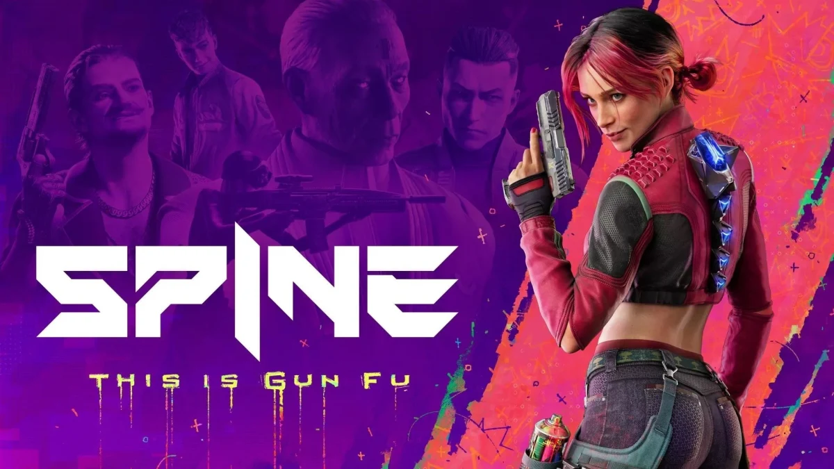 SPINE: This is Gun Fu görselinde silah tutan Redline ve oyunun logosu