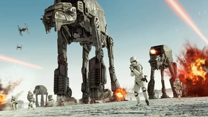 Star Wars savaş alanında AT-AT araçları, Stormtrooper’lar ve patlamalar
