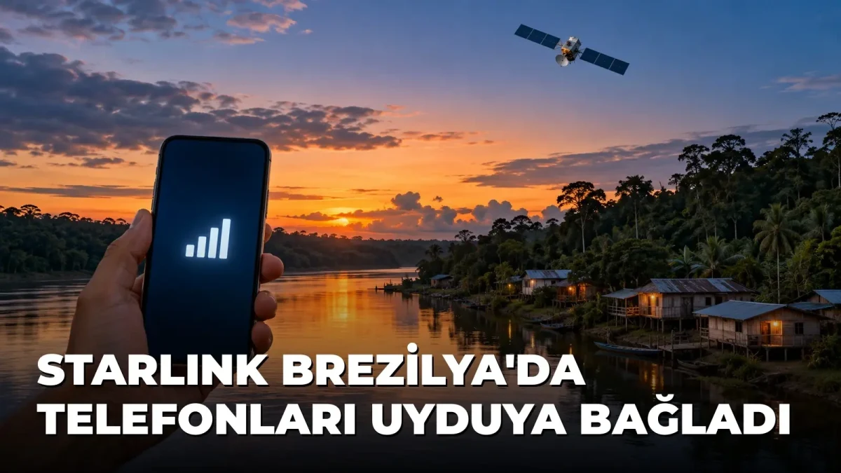 Brezilya’da gün batımında telefon ve uyduyu gösteren Starlink Mobile illüstrasyonu