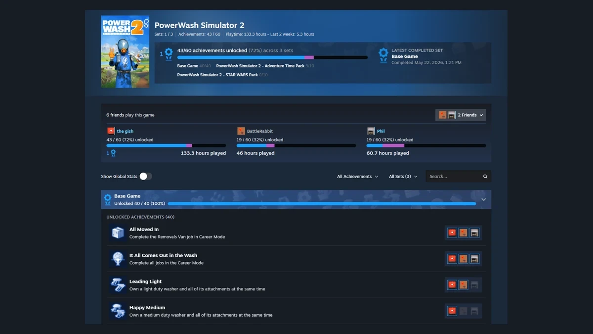 Steam’de PowerWash Simulator 2 için yenilenen başarım setleri sayfası