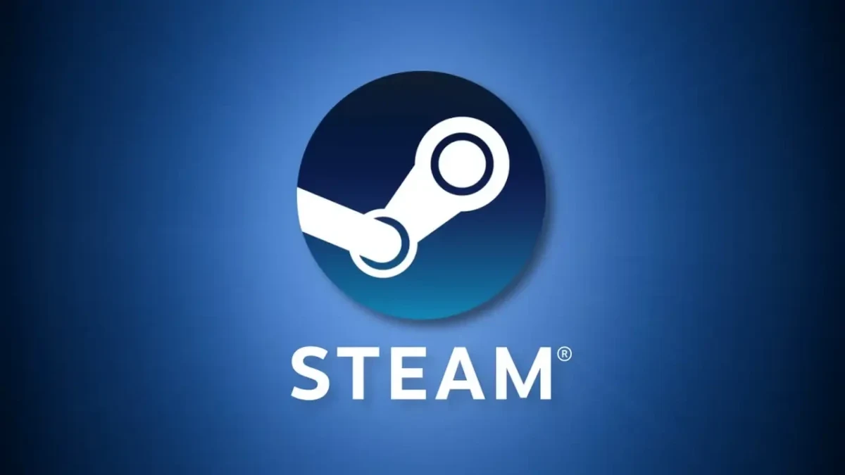 Mavi arka plan üzerinde Steam logosu