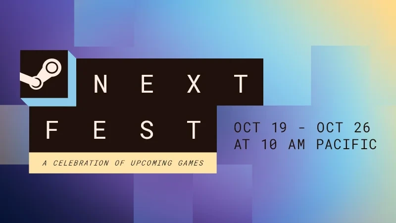 Steam Next Fest tanıtım görselinde etkinlik adı ve 19-26 Ekim tarihleri gösteriliyor.