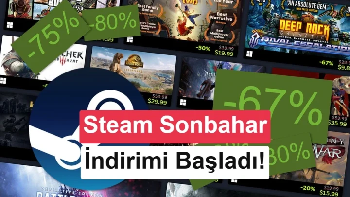 Steam Sonbahar İndirimi kampanyasını ve indirimli oyunları gösteren görsel