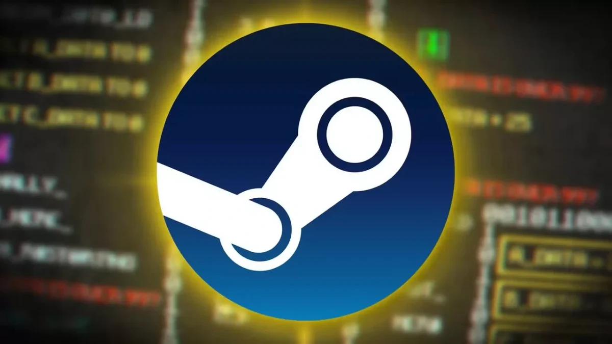 Steam logosu, arka planda bulanık bir oyun mağazası arayüzü önünde görülüyor.