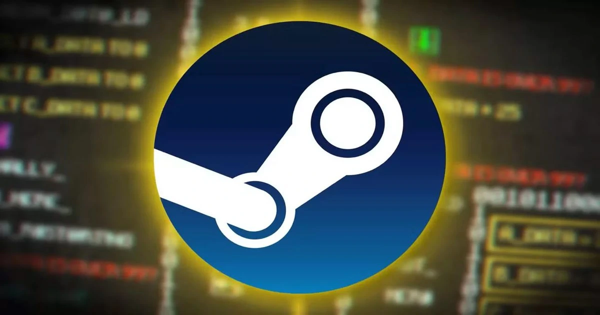 Steam logosu, arka planda bulanık bir oyun mağazası arayüzü önünde görülüyor.