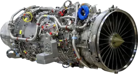 TEI TF6000 turbofan motorunun önden ve yandan görünümü