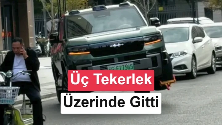 Tekerleği kilitlenen BYD, üç tekerlek üzerinde ilerlerken