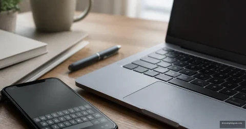 Laptop klavyesinin yanında ekranında sanal klavye açık bir telefon