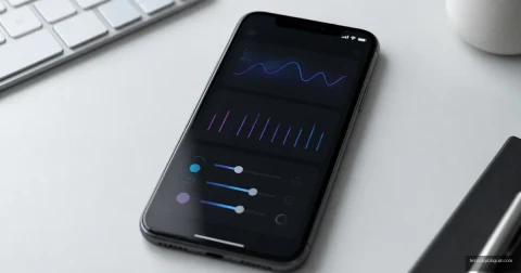 Masa üzerinde duran akıllı telefonun ekranında veri kullanımı grafikleri ve ayar kontrolleri
