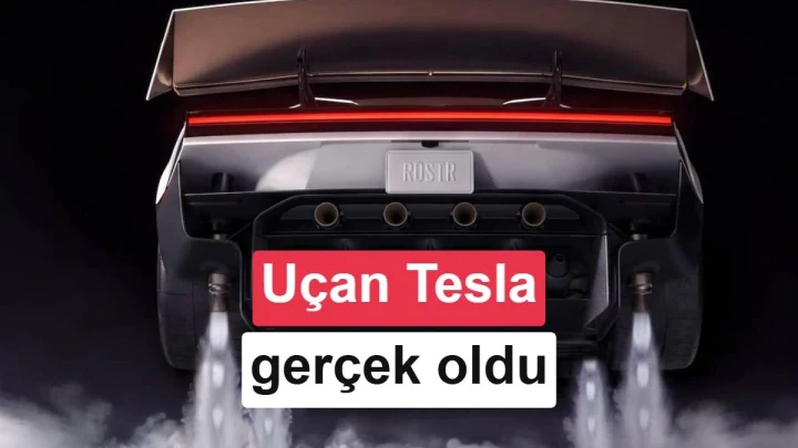 Tesla Roadster’ın hava jetleriyle havalandığı gösteriden bir kare
