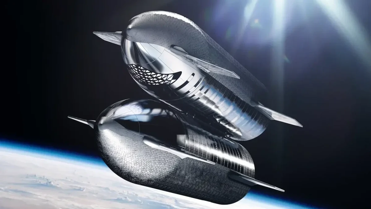 Dünya yörüngesinde ilerleyen iki Starship aracı