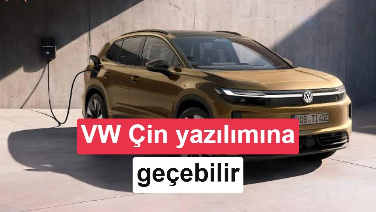 Şarj ünitesine bağlı bronz renkli Volkswagen SUV