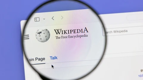 Büyüteç altında Wikipedia ana sayfasının görüldüğü bir ekran görüntüsü