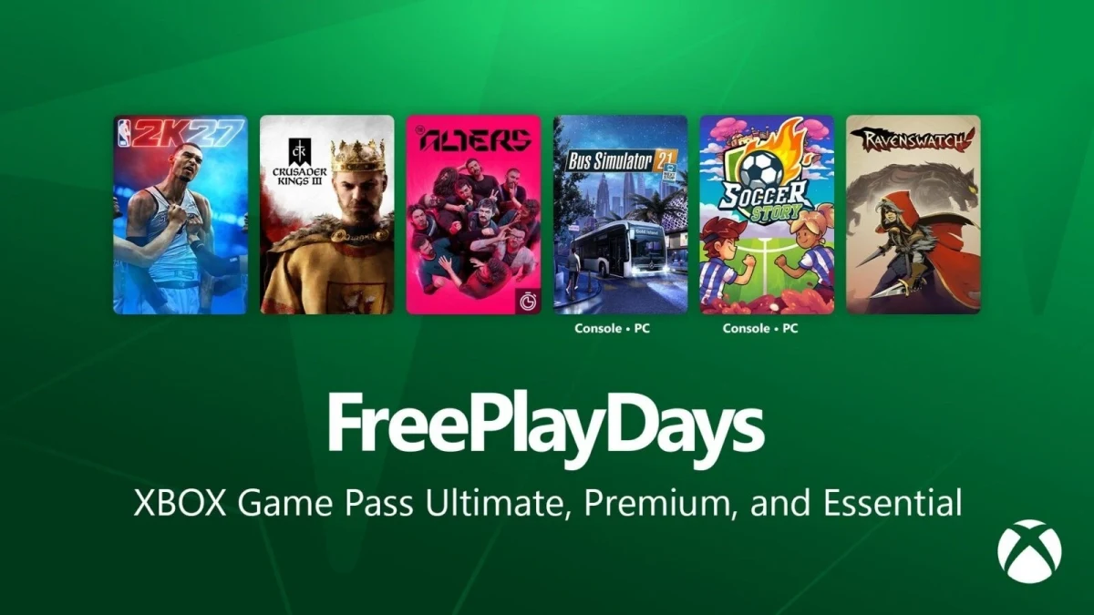 Xbox Ücretsiz Oyun Günleri görselinde altı oyunun kapakları ve Game Pass abonelik bilgisi