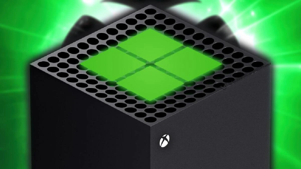Yeşil arka plan önünde siyah Xbox konsolu
