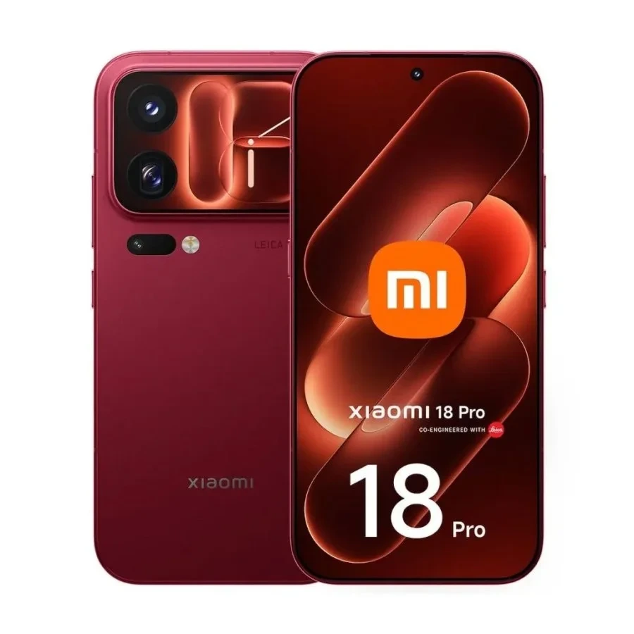 Bordo renkli Xiaomi 18 Pro telefonun ön ve arka yüzü